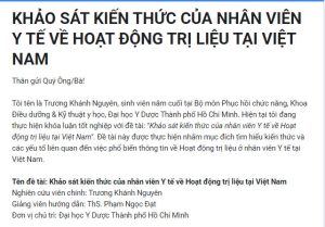 KHẢO SÁT KIẾN THỨC CỦA NHÂN VIÊN Y TẾ VỀ HOẠT ĐỘNG TRỊ LIỆU TẠI VIỆT NAM